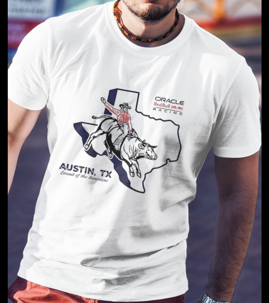Oracle Red Bull Racing Austin TX Circuit Of The Americas Cowboy Bull Riding Texas Outline T-Shirt