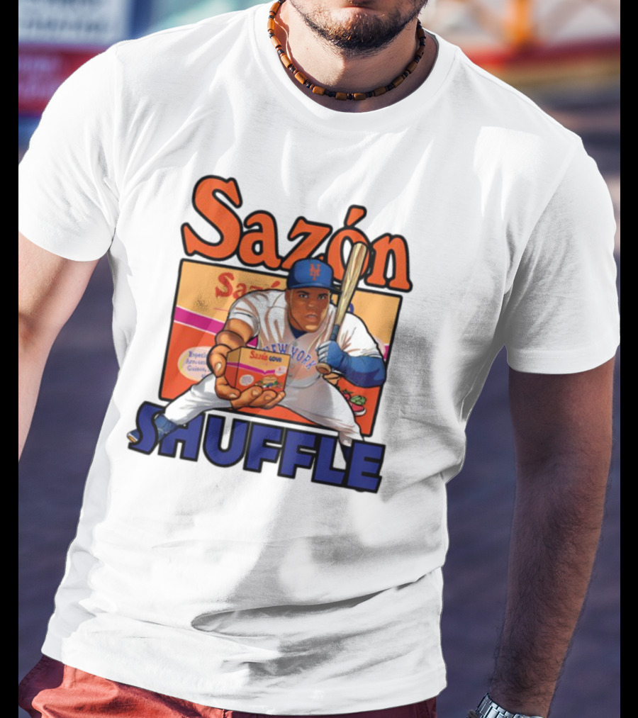 New York Sazón Goya Baseball Player Shuffle T-Shirt