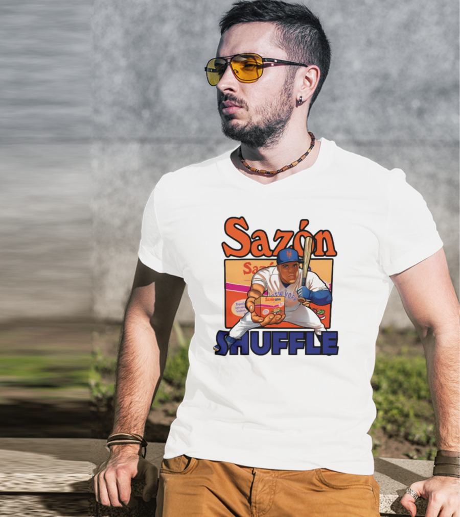 New York Sazón Goya Baseball Player Shuffle T-Shirt