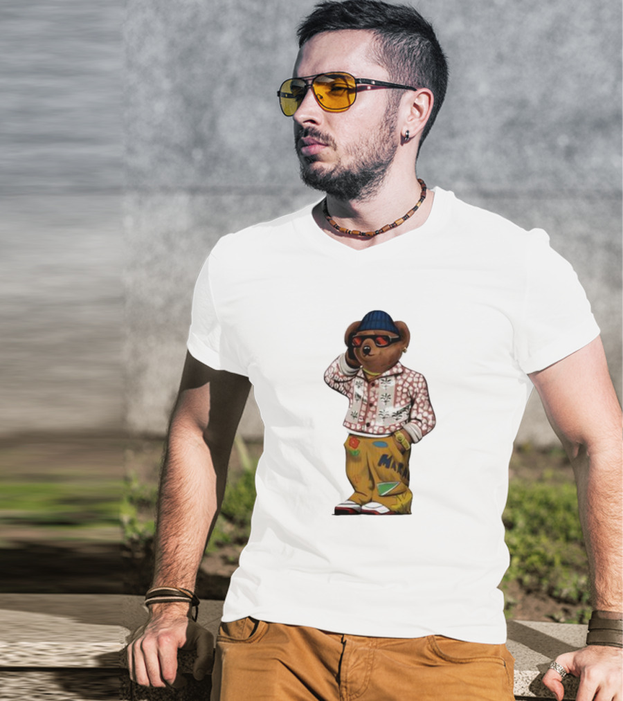 Folk Fitted Bear Floral Pattern Jacket Cool Style T-Shirt