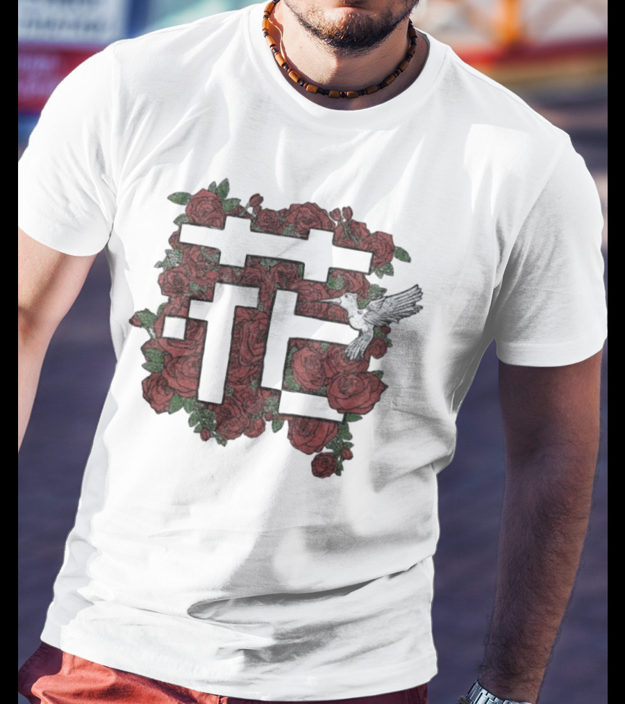 Johnny Stimson Flower Bird Roses And Hummingbird Pattern T-Shirt