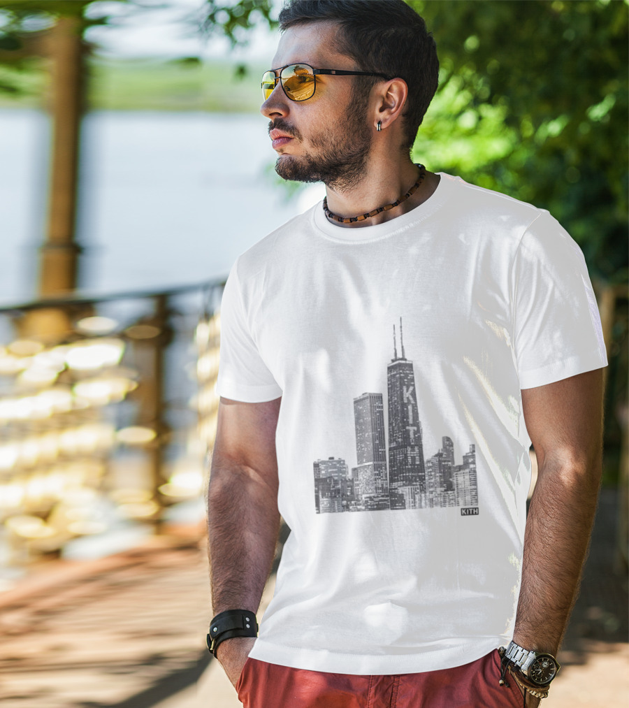 Kith Chicago Skyline Merchandise Featuring Iconic Skyscraper Artwork T-Shirt