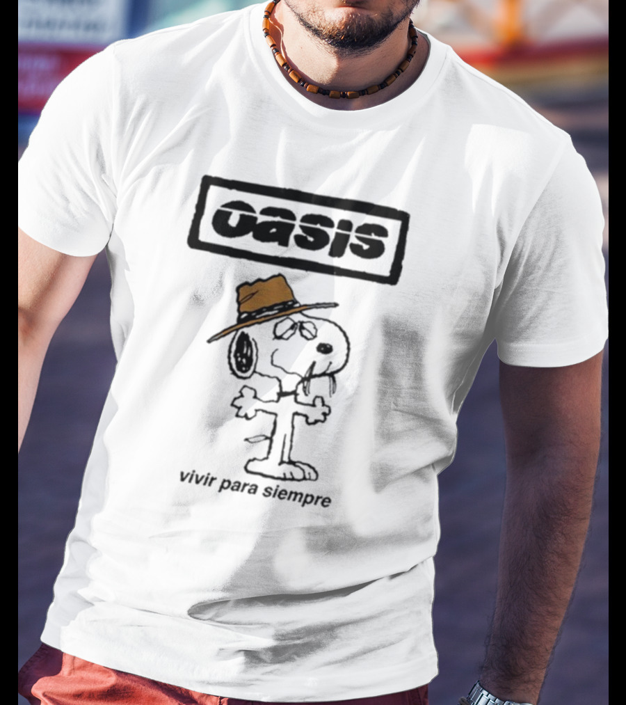 Snoopy Oasis Vivir Para Siempre Taza Café En El Desierto Icono Vintage T-Shirt