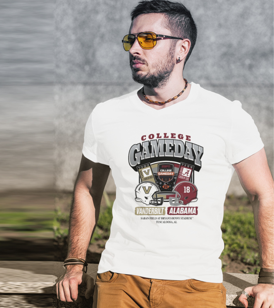 College GameDay Vanderbilt Commodores Vs Alabama Crimson Tide Saban Field Bryant Denny Stadium Tuscaloosa 2025 T-Shirt
