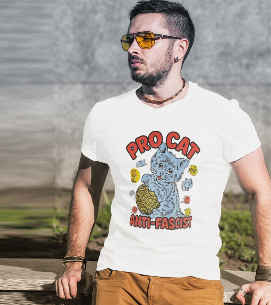 Pro Cat Anti Fascist Cat Ball Of Yarn With Cute Kittens T-Shirt