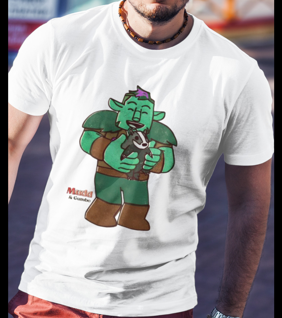 Mudd & Omino Goblin Character Embracing Pet Badger T-Shirt