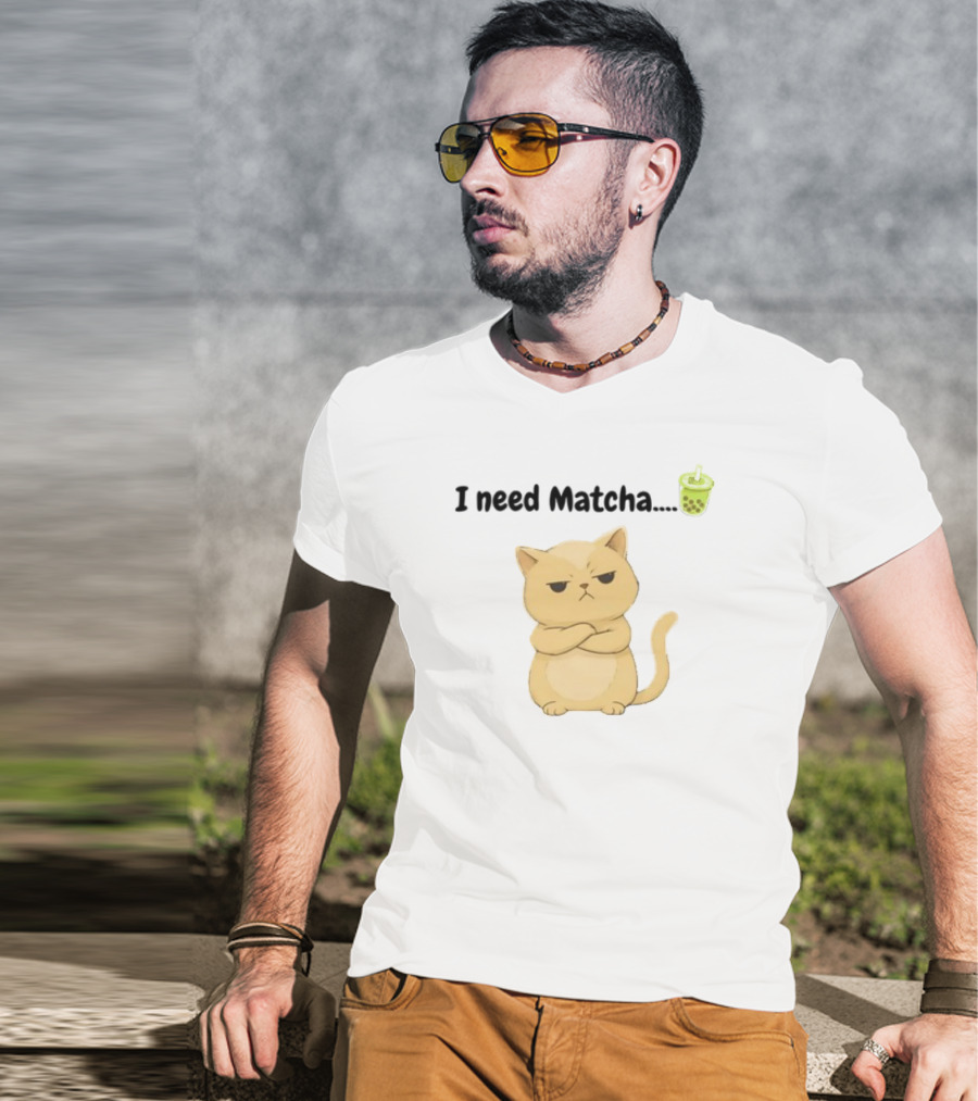 Amran I Need Matcha Grumpy Cat Boba Bubble Tea T-Shirt