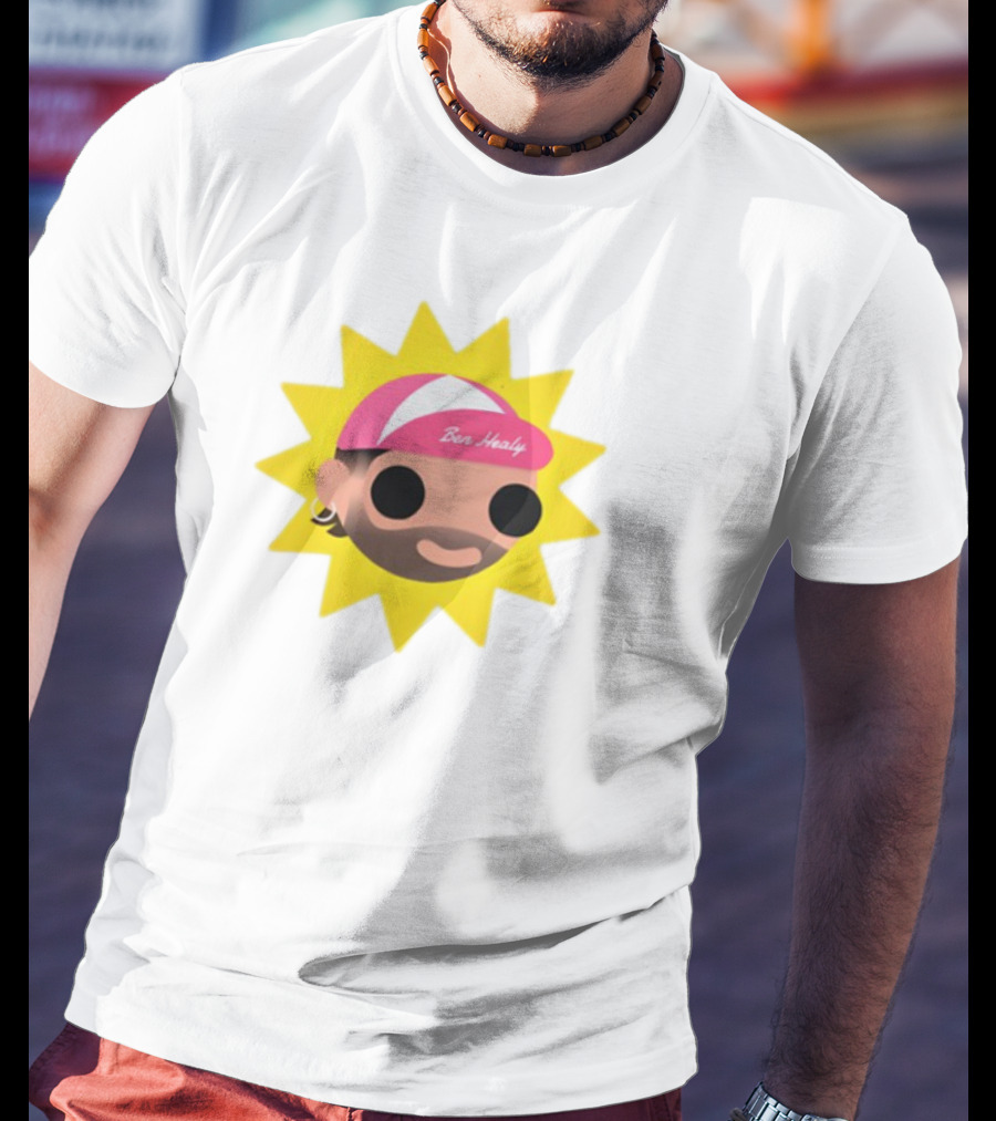 Ben Healy 2025 Pink Cap Yellow Sunburst T-Shirt