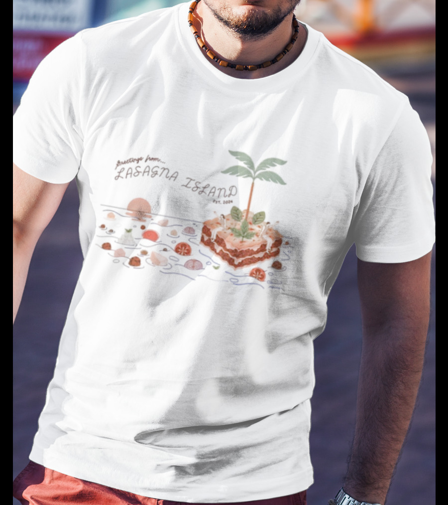 Greetings From Lasagna Island Est 2024 Tropical Pasta Paradise T-Shirt
