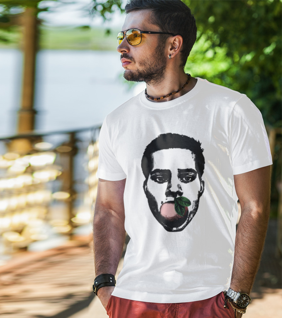 ``` Nick Wilkins Orange Face With Red Apple And Leaves ``` T-Shirt
