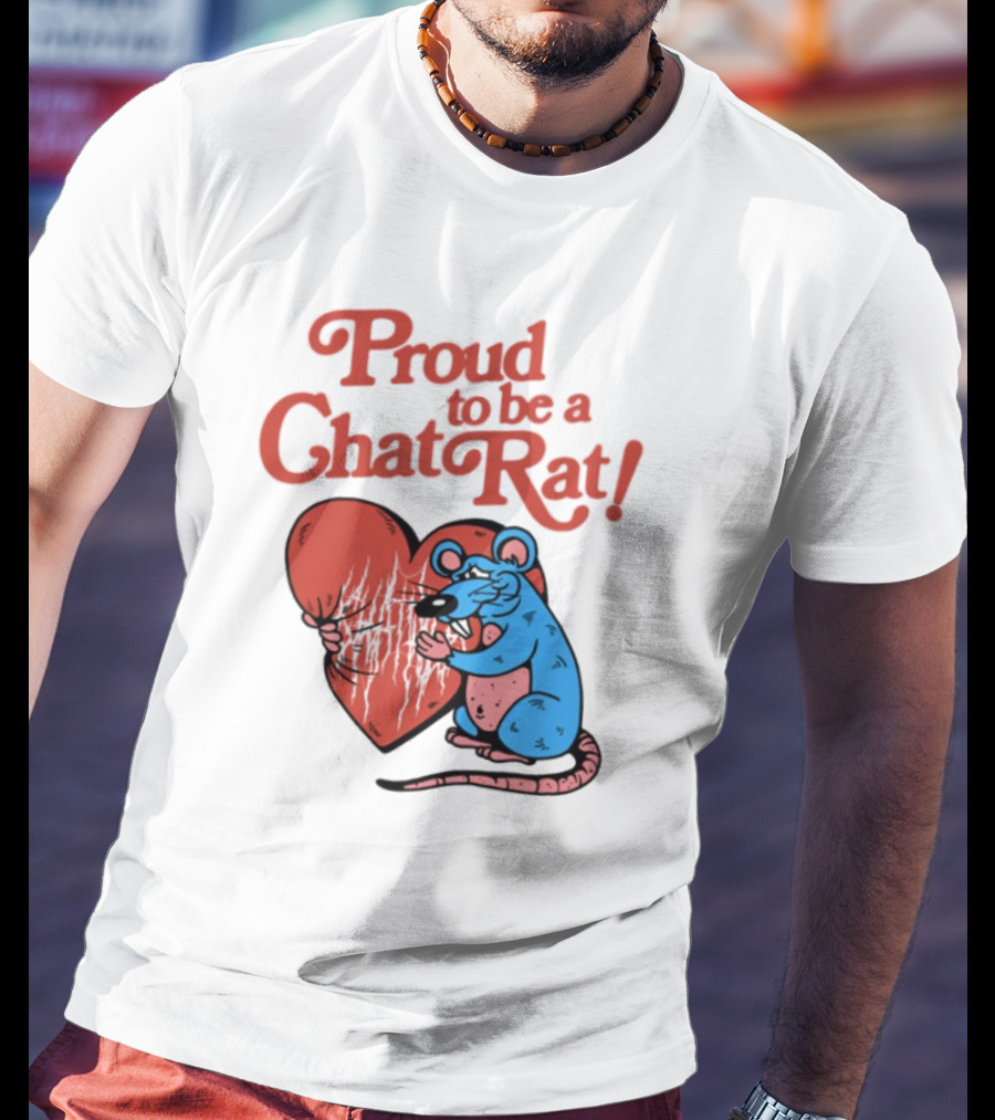 Proud To Be A Chat Rat Heart Hugging Cartoon Blue Rat T-Shirt