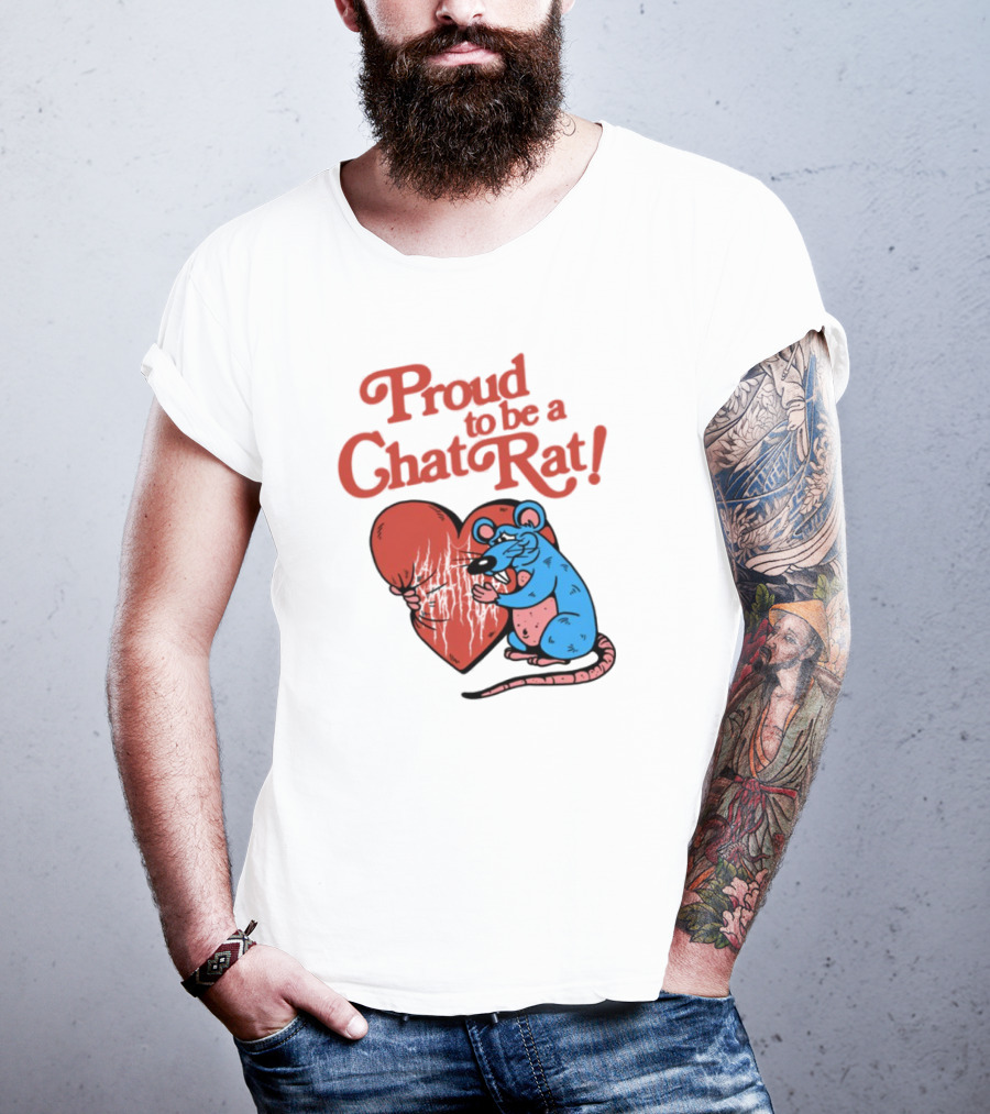 Proud To Be A Chat Rat Heart Hugging Cartoon Blue Rat T-Shirt