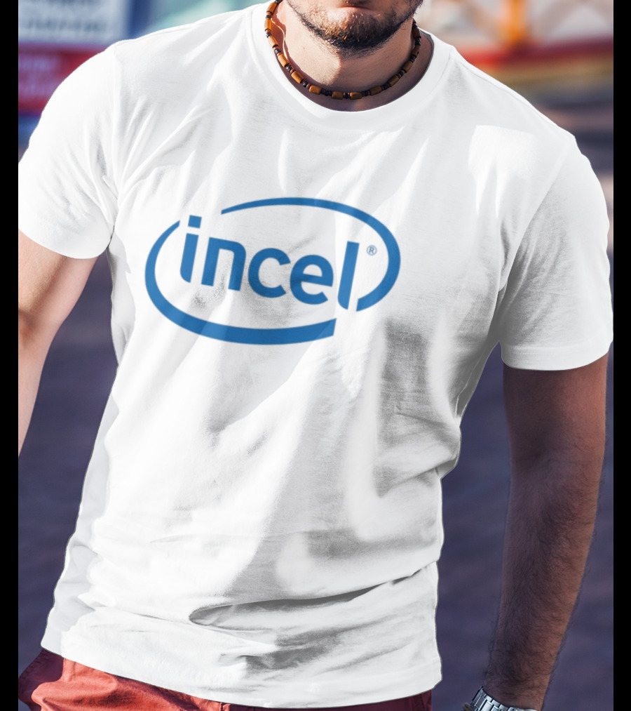 Intel Parody Incel Blue Text T-Shirt