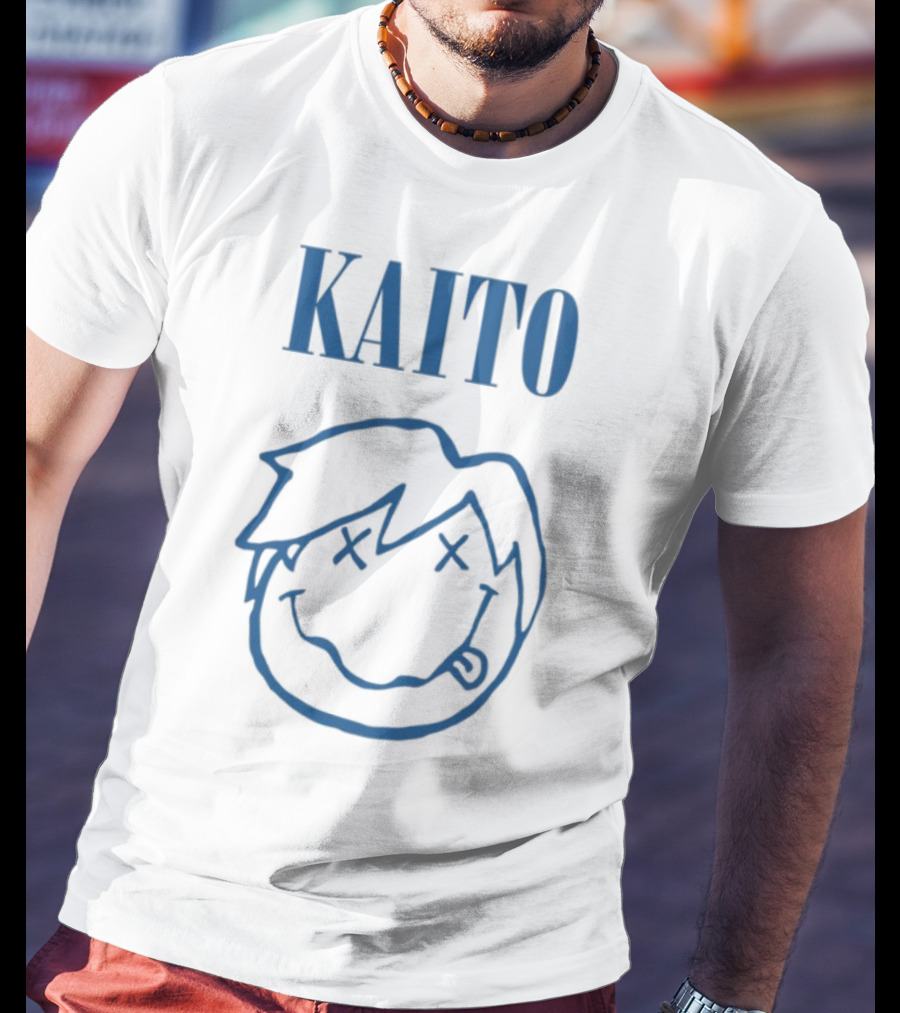 Kaito Blue Cartoon Smiley Face With X Eyes T-Shirt