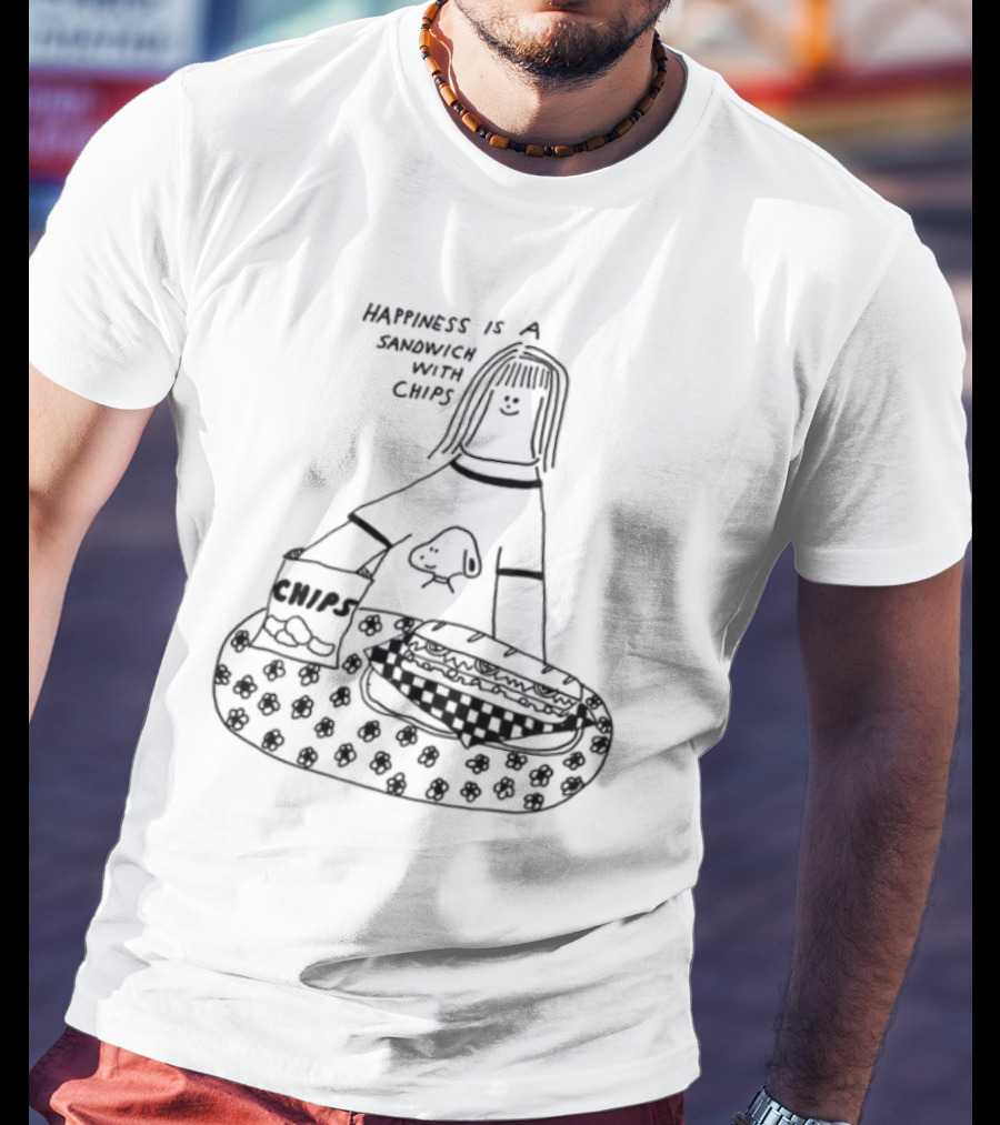 Happiness Is A Sandwich With Chips Fun Skull Character T-Shirt