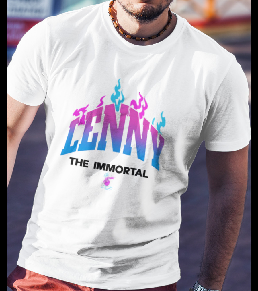 Lenny The Immortal Flaming Gradient Text With Cartoon Character T-Shirt