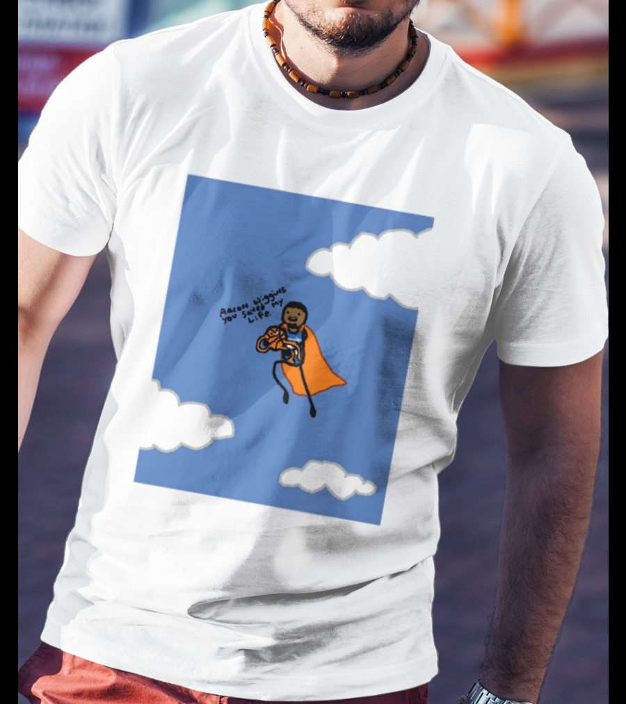 Aaron Wiggins You Saved My Life Superhero Drawing Floating In Clouds T-Shirt