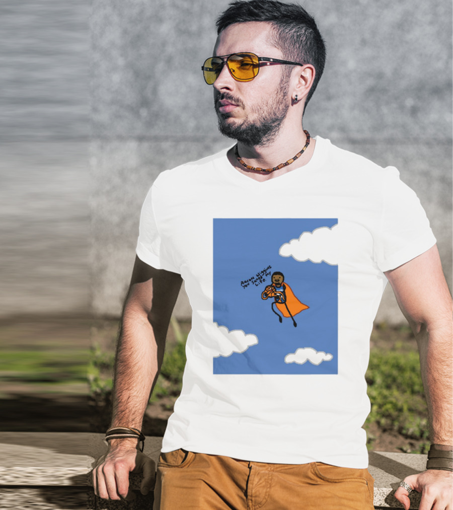 Aaron Wiggins You Saved My Life Superhero Drawing Floating In Clouds T-Shirt