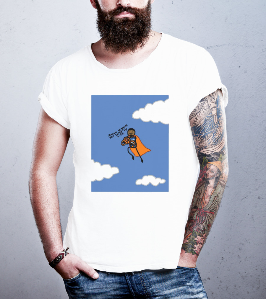 Aaron Wiggins You Saved My Life Superhero Drawing Floating In Clouds T-Shirt
