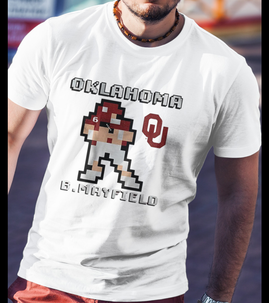 Oklahoma Sooners B. Mayfield Retro Pixel Football T-Shirt