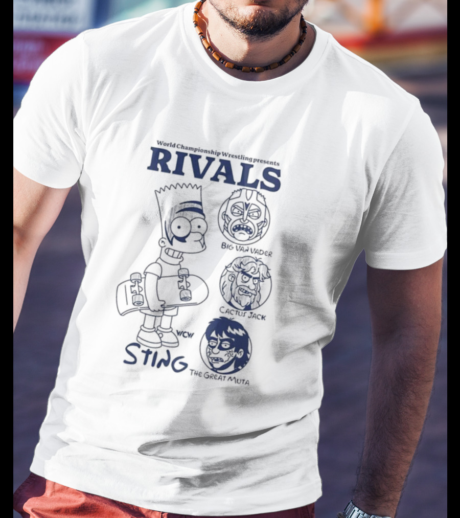 Bart Simpson World Championship Wrestling Presents Rivals WCW Sting The Ultimate Warrior Big Van Vader T-Shirt