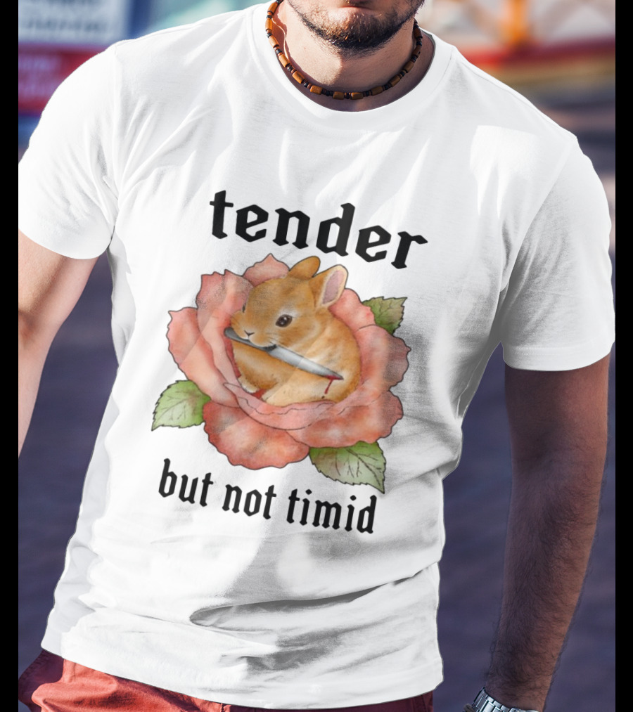 Bunny Tender But Not Timid Cute Rabbit With Knife In Rose T-Shirt