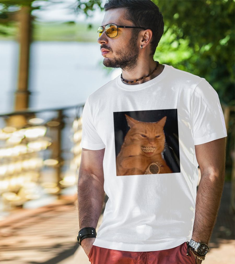 Cat Morgan Freebands Iced Out Gangsta Cat With Diamond Grill And Bling T-Shirt