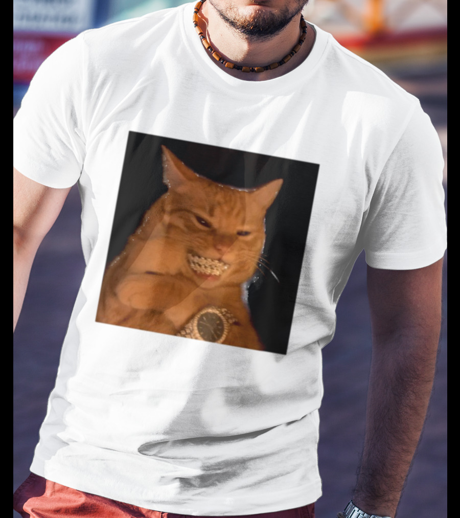 Cat Morgan Freebands Iced Out Gangsta Cat With Diamond Grill And Bling T-Shirt