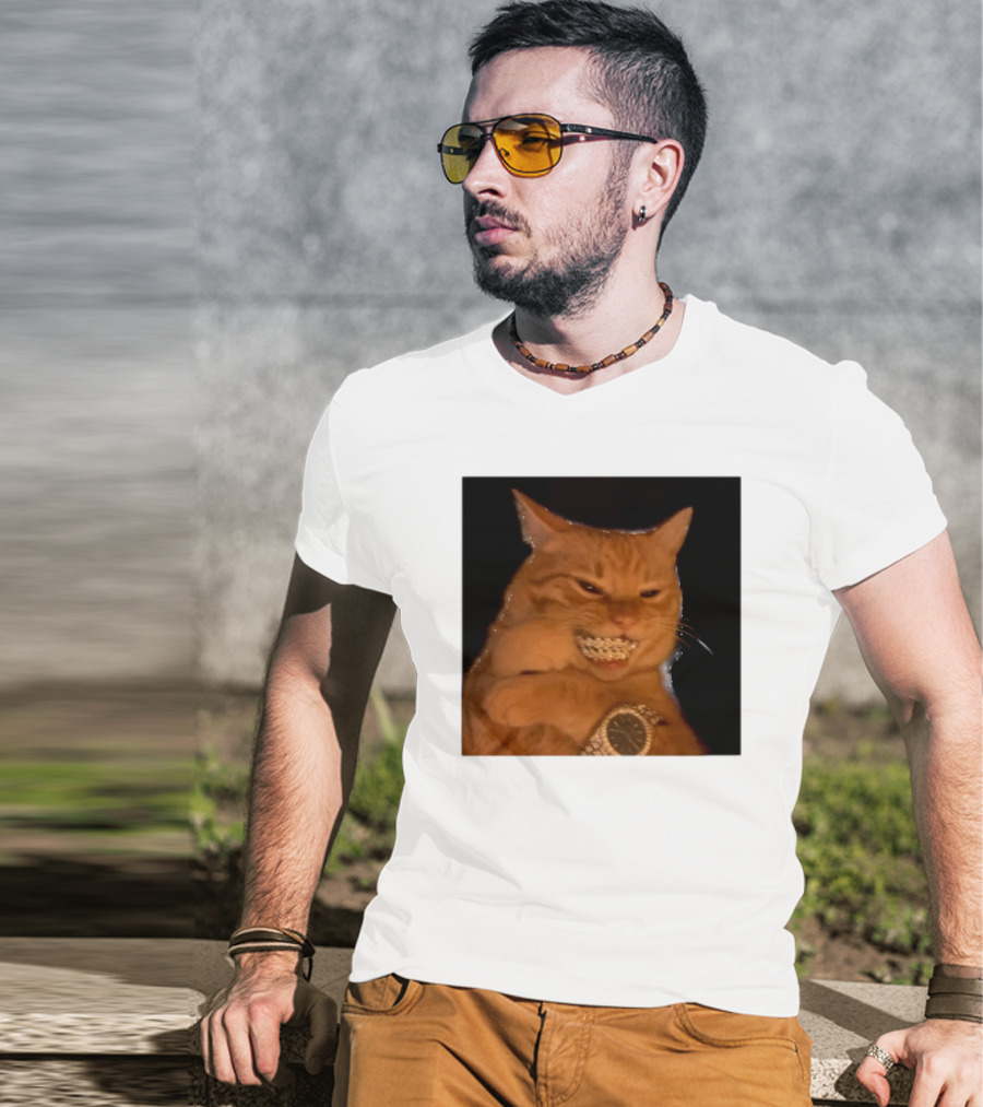 Cat Morgan Freebands Iced Out Gangsta Cat With Diamond Grill And Bling T-Shirt