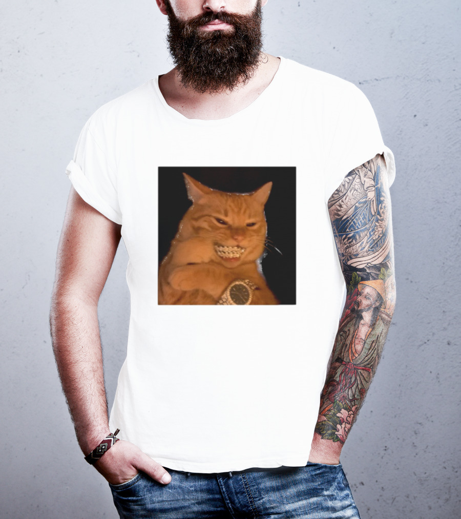 Cat Morgan Freebands Iced Out Gangsta Cat With Diamond Grill And Bling T-Shirt