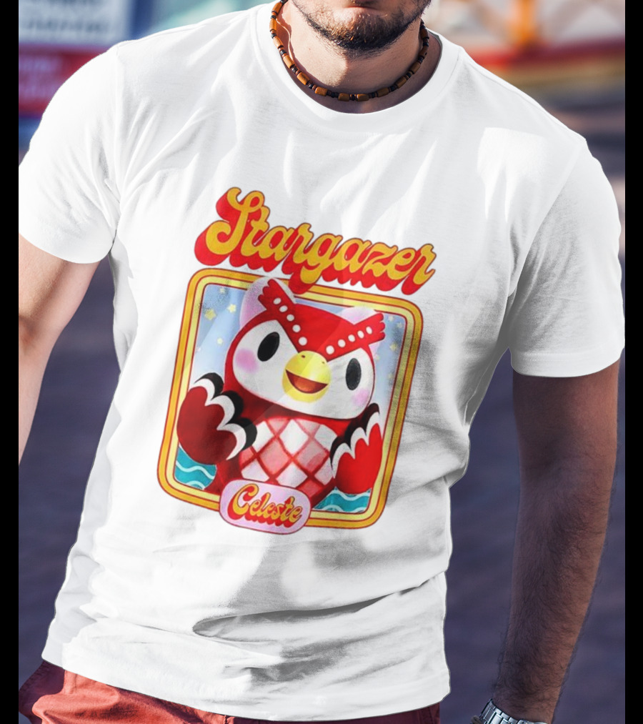 Stargazer Celeste Owl Character With Stars And Ocean Scene T-Shirt