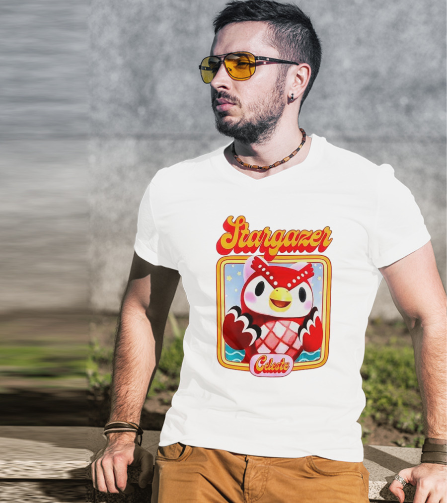 Stargazer Celeste Owl Character With Stars And Ocean Scene T-Shirt