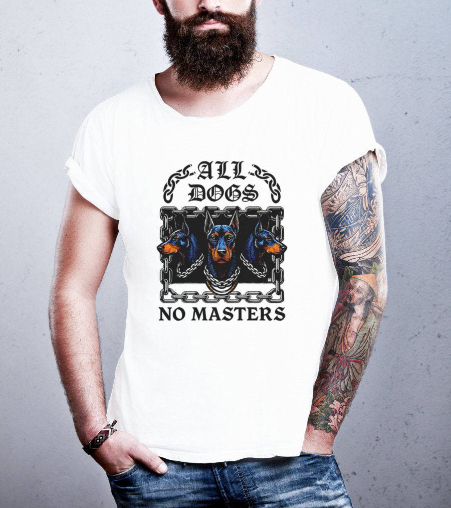 Doberman All Dogs 2025 No Master Tri Color Illustration T-Shirt