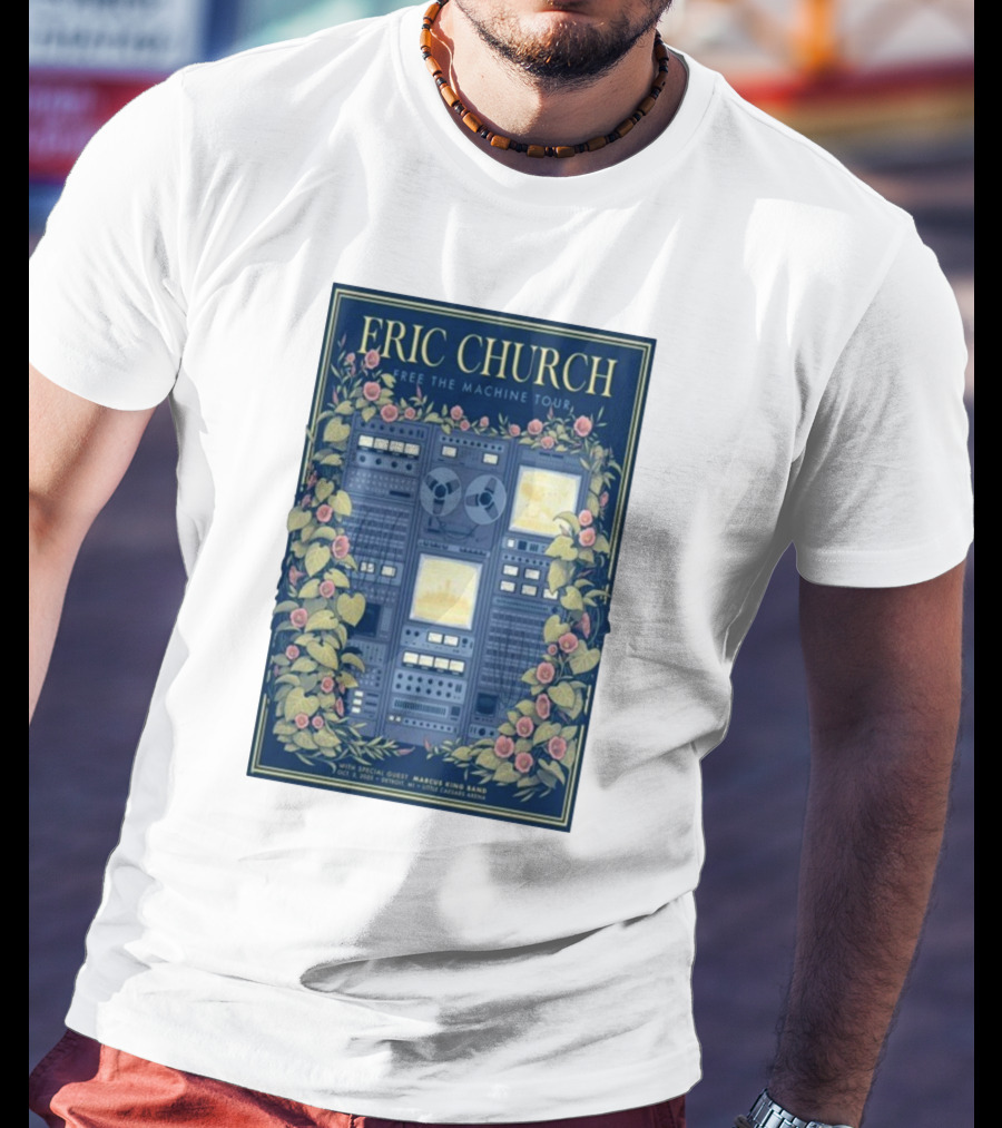 Eric Church Free The Machine Tour 2025 Marcus King Band Little Caesars Arena Detroit T-Shirt