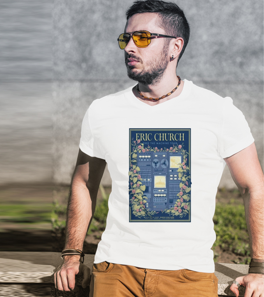 Eric Church Free The Machine Tour 2025 Marcus King Band Little Caesars Arena Detroit T-Shirt