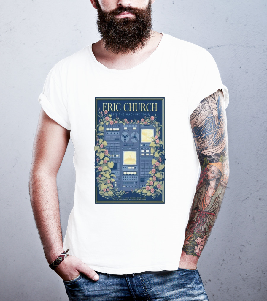 Eric Church Free The Machine Tour 2025 Marcus King Band Little Caesars Arena Detroit T-Shirt