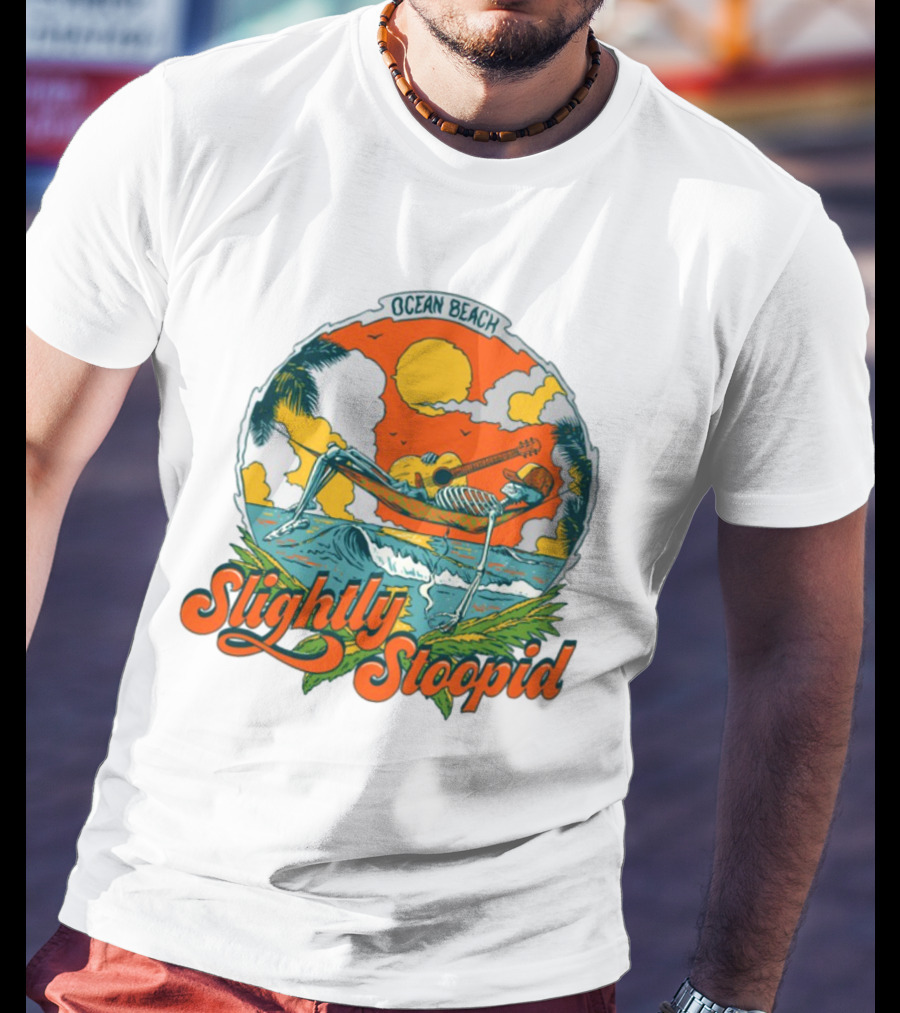 Slightly Stoopid Ocean Beach Skeleton Hammock Sun Guitar T-Shirt