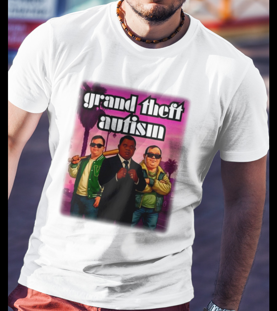 Grand Theft Autism Characters In Iconic Urban Setting T-Shirt