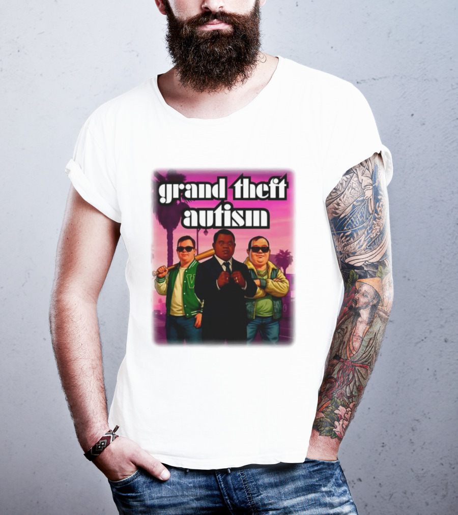 Grand Theft Autism Characters In Iconic Urban Setting T-Shirt