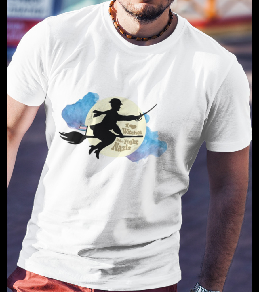 I Heart Witches Who Fight Nazis Riding Broomstick LGBTQ Support T-Shirt