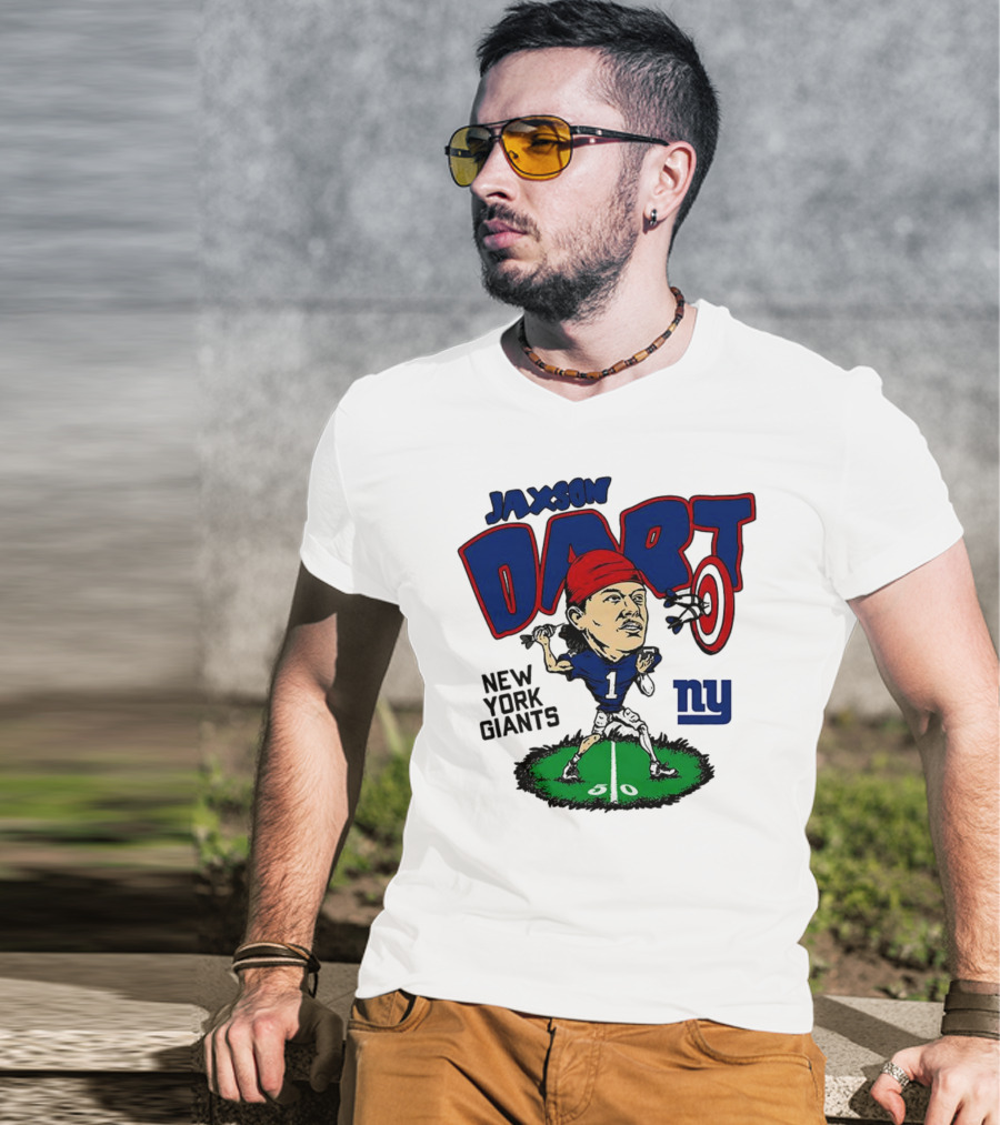 Jaxson Dart NY Giants NFL Caricature Player Number 1 T-Shirt