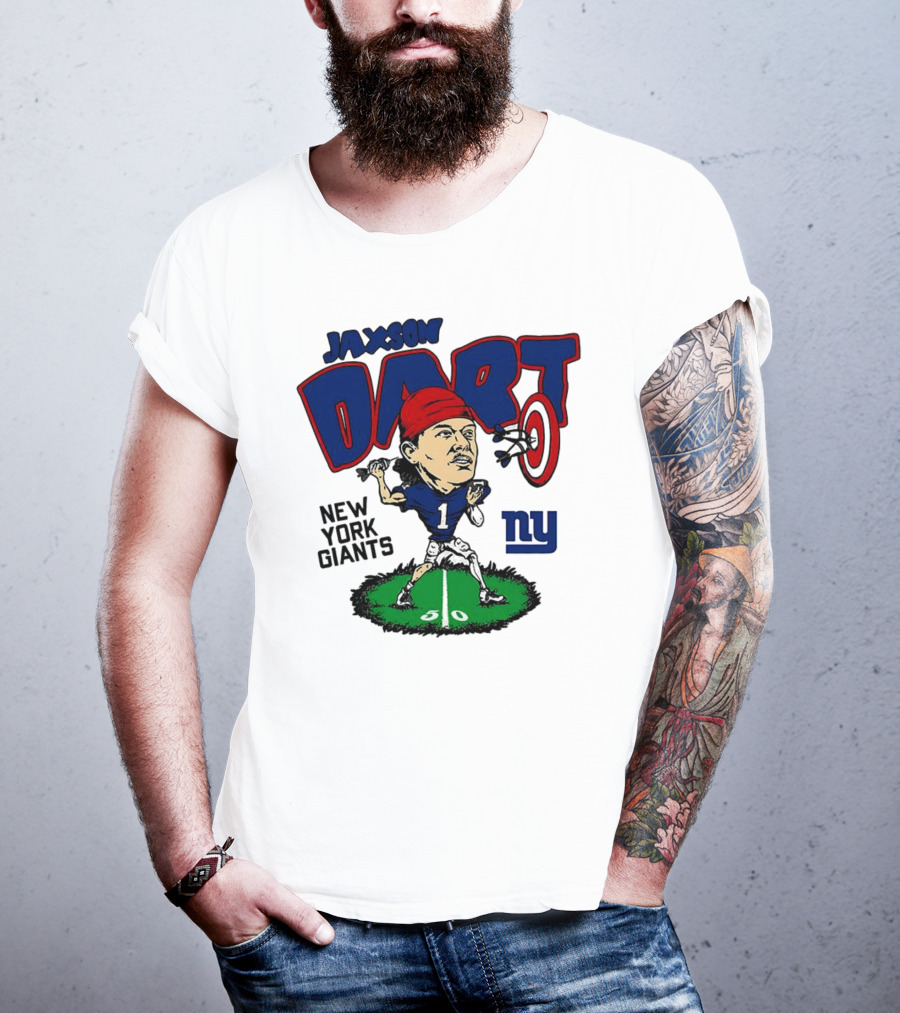 Jaxson Dart NY Giants NFL Caricature Player Number 1 T-Shirt