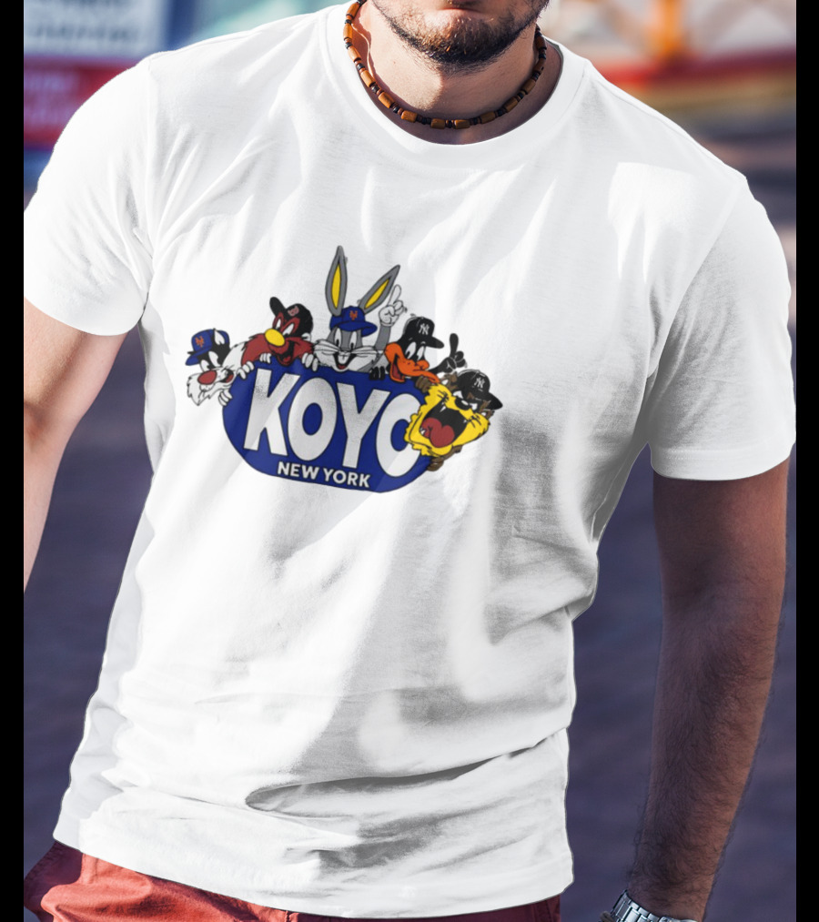 Koyo New York Looney Tunes Bugs Daffy Sylvester Taz Foghorn Baseball Yankees Mets T-Shirt