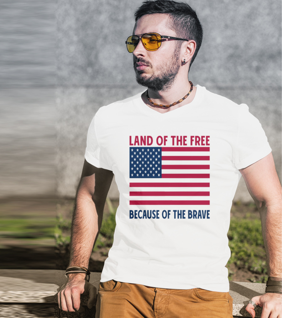 Land Of The Free Because Of The Brave American Flag Tribute T-Shirt