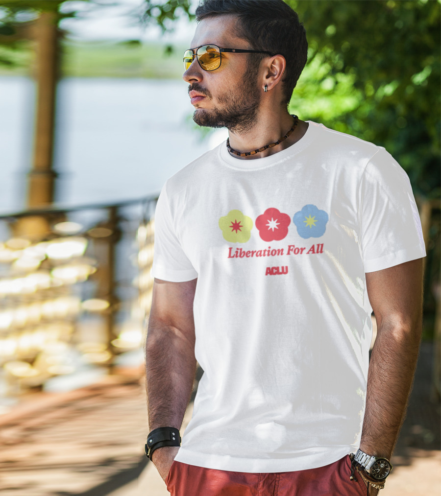 Liberation For All ACLU Flowers Red Yellow Blue T-Shirt