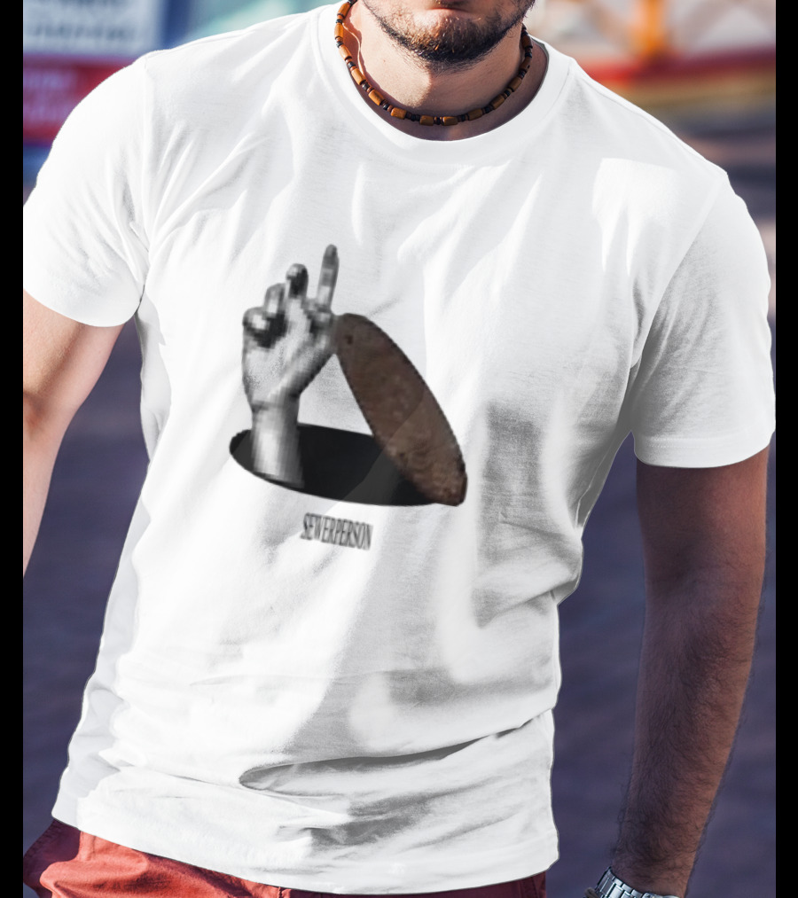 Severperson Low Res Sewer Manhole Lid And Hand Gesture T-Shirt