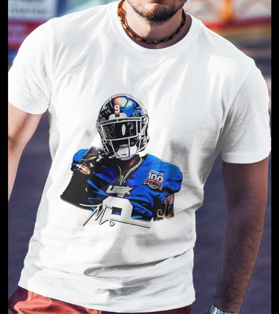 Malik Nabers New York Giants Football Rookie Signature 100th Season LSHOF T-Shirt