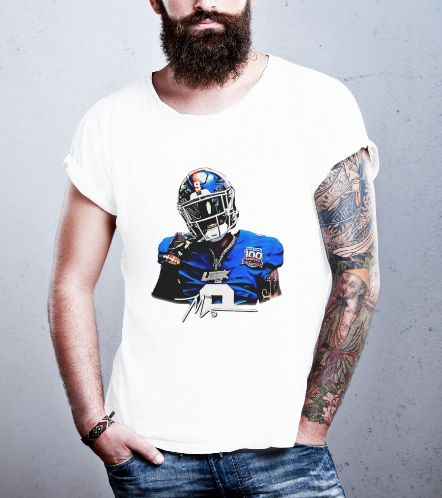 Malik Nabers New York Giants Football Rookie Signature 100th Season LSHOF T-Shirt