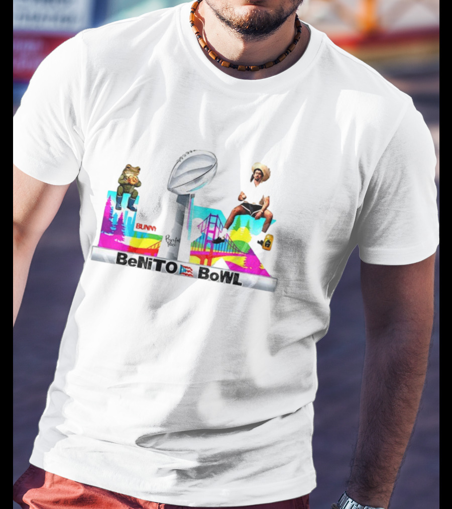 Bad Bunny Benito Bowl Puerto Rico Flag Super Bowl 2025 Retro Frog Bridge Leopardo San Francisco T-Shirt