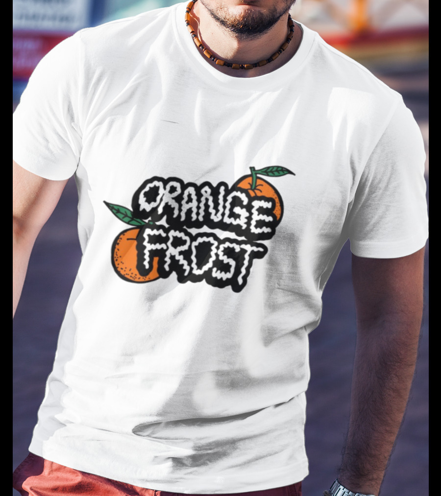 Orange Frost Citrus Design With Green Leaf Elements T-Shirt